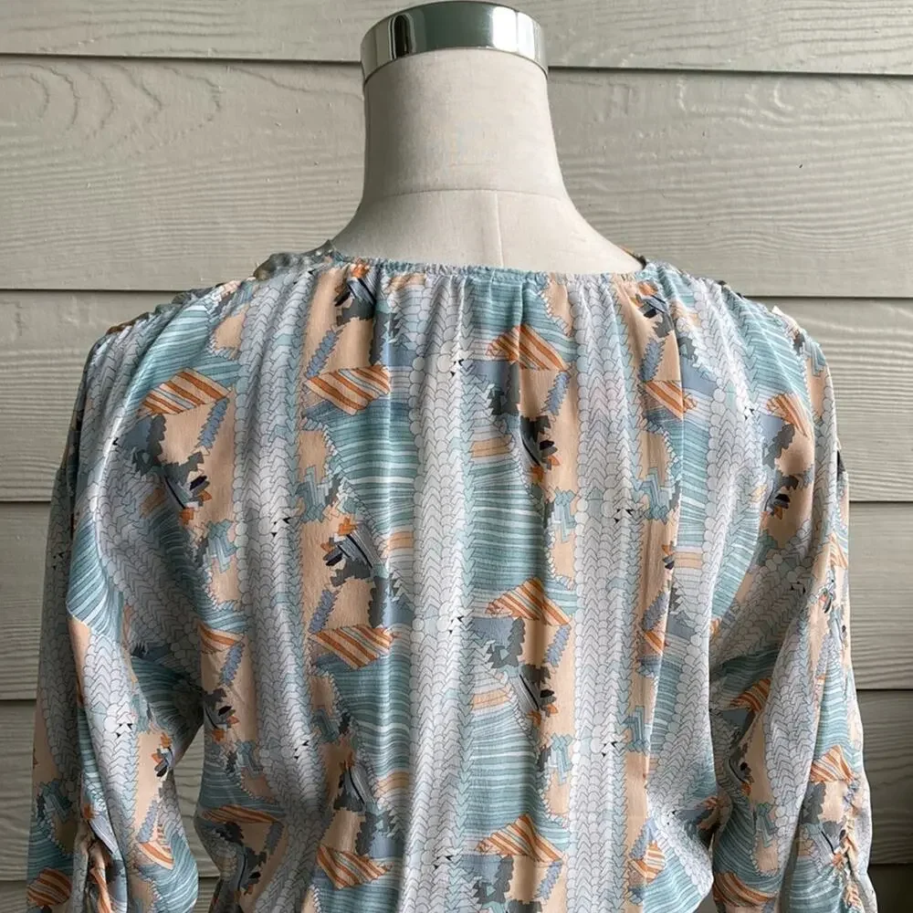Tucker Silk Geometric Print V neck Dress - Picture 8 of 13